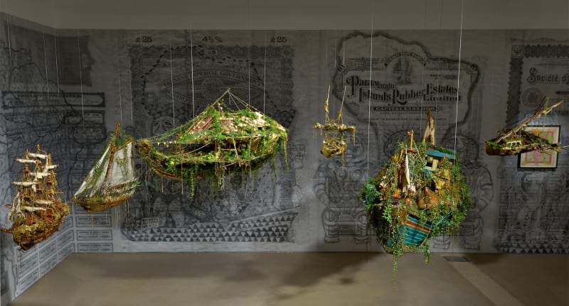 Installation view of Hew Locke Beyond the Sea Wall at Hales London