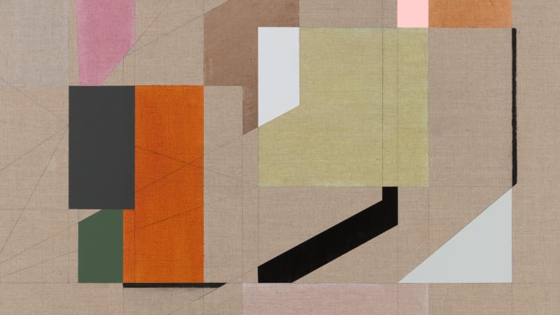 Detail of Andrew Bick, OGVDS-GW [enlarged] #2, 2016, Acrylic, charcoal, oil, pencil, watercolour, and wax on linen on wood, 135 x 100 x 4 cm, 53 1/8 x 39 3/8 x 1 5/8 in