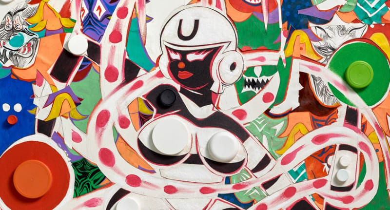 Detail of Trenton Doyle Hancock Undom Endgle, Striped Goddess, Enhanced Soul, Slayer of Wolves, 2018