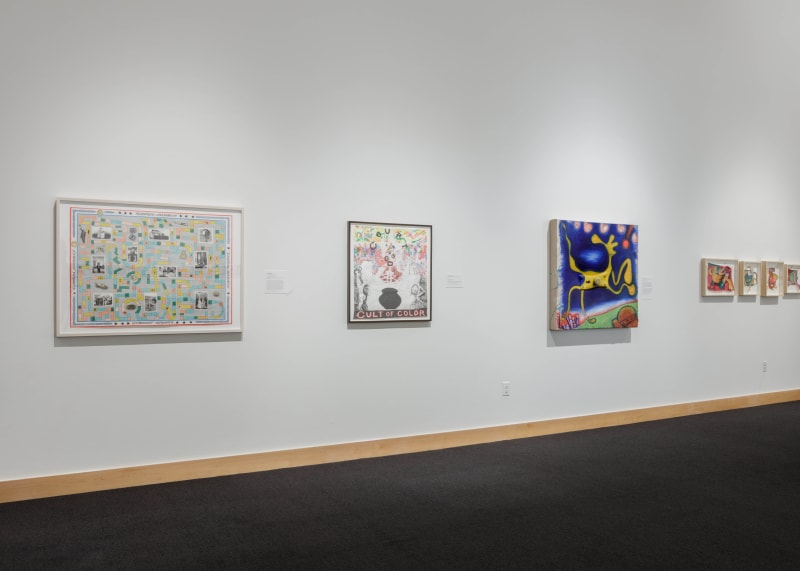 Installation view of Trenton Doyle Hancock in Beyond the Cape! Comics and Contemporary Art at The Boca Raton Museum of Art