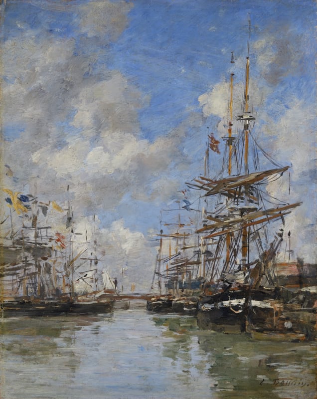 Eugene Boudin, Deauville, voiliers à quai, c.1882-1885, oil on panel, 10 5/8 x 8 1/2 ins, 27.1 x 21.5 cm