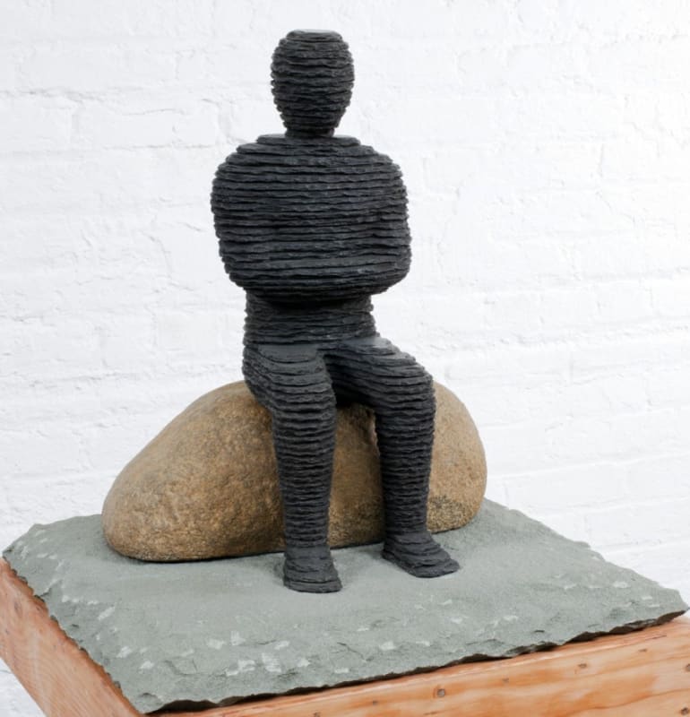 Boaz Vaadia, Menashshe, 2011, bronze, boulder, bluestone, 17 x 17 x 17 ins, 43 x 43 x 43 cm