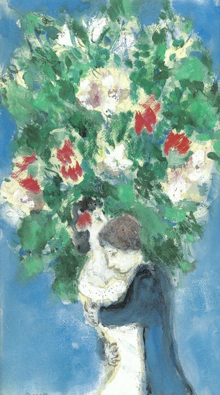 Marc Chagall, Les fiancés, c. 1927, gouache, ink, charcoal and pencil on paper, 13 x 7 3/4 ins, 33 x 19.5 cm