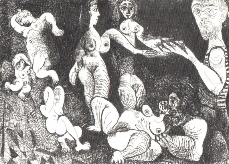 Pablo Picasso, 31 Janvier 1970, etching and dry-point, 6 x 8 1/4 ins, 15 x 21 cm