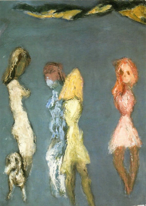 Henryk Gotlib, Four Girls and a Dog, 1963, oil on canvas, 25 x 20 ins, 63.5 x 51 cm