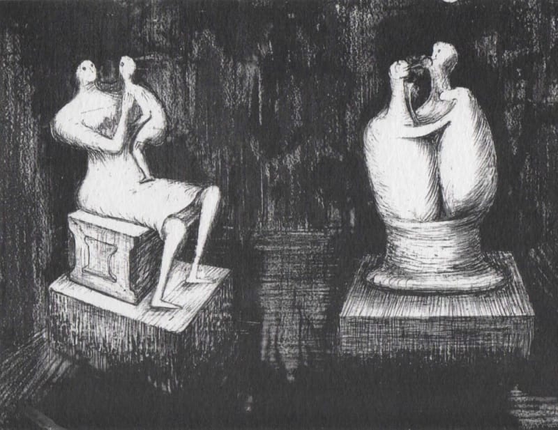 Henry Moore, Sculptures: Dark Interior, 1973, lithograph, 10 x 13 3/8 ins, 25.4 x 34 cm