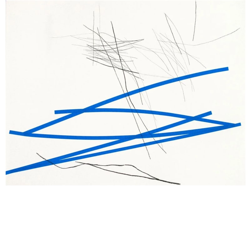 Christine Hiebert Untitled (ct.05.34), 2005 blue tape, glue, charcoal on paper 18 x 23 1/2 inches 23 3/4 x 29 inches framed signed, dated and titled verso CH6767