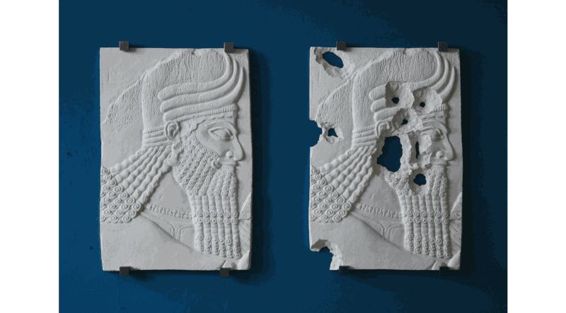 Piers Secunda, ISIS Bullet Hole Painting (Assyrian Head), 2016