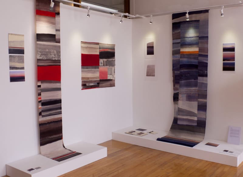 a photo of multiple textile pieces by Aimee Coulshed at her degree show