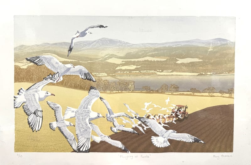 buy art artwork highland scottish dingwall alchemist gallery lino print reduction lino artwork ploughing at resolis mary andrews