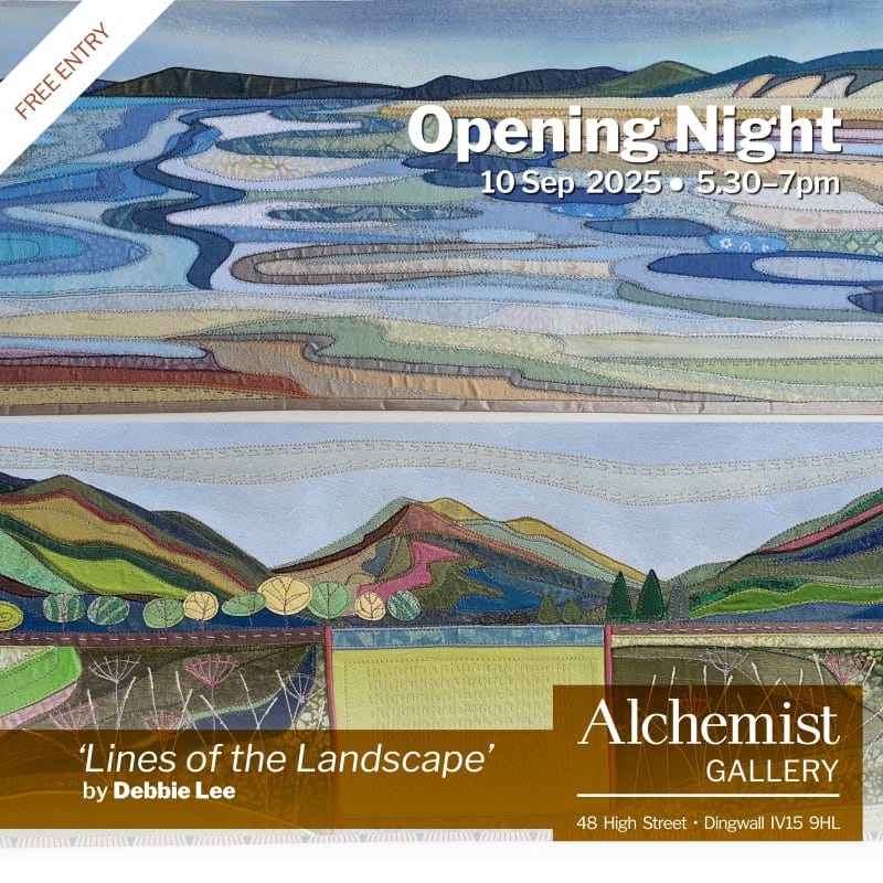 Lines of the landscape by Debbie lee at Alchemist Gallery Dingwall Art Gallery Opening Night Dingwall High Street