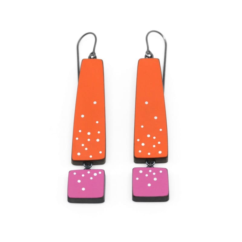 Emily Kidson Orange/Pink Chimney Earrings, 2022 Formica, wood, silver, ox. silver 70 x 12 x 4 mm