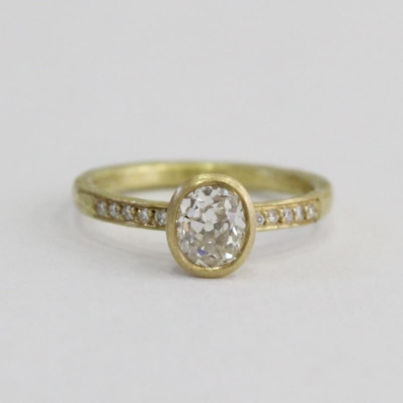 Malcolm Betts Gold Diamond Ring, 2019 18ct gold, oval old cut 0.81 ct diamond. RIng size: L 1/4