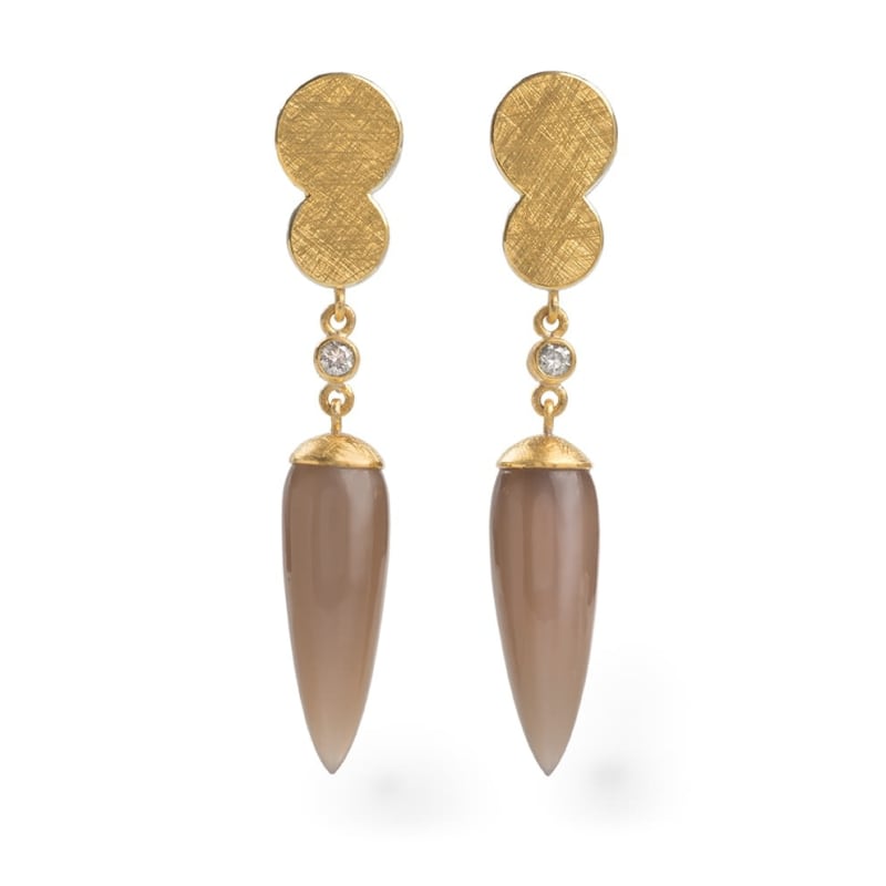 Josef Koppmann Earrings, 2022 24ct gold and silver earrings with brown moonstone and round grey diamonds (0.15ct)