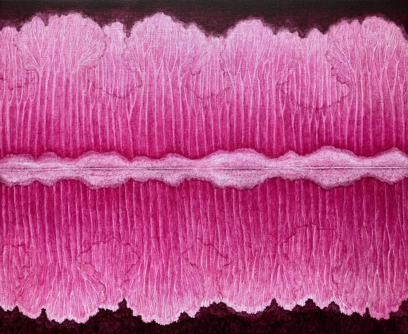 Rosa verk, upp och nedvända träd spegling