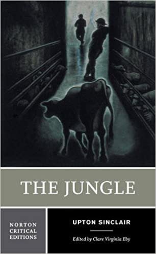 Cover of the 2002 edition of The Jungle, featuring illustration by Sue Coe showing a cow about to enter a slaughterhouse