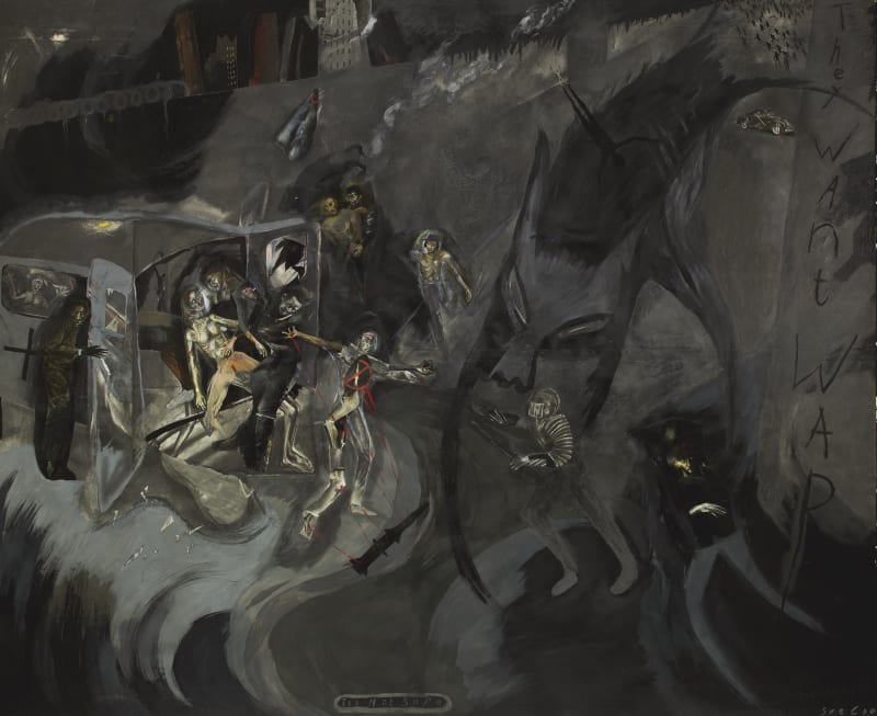 It's Not Safe, 1983. Mixed media and collage on paper with canvas backing. 83 1/2 x 120 in (212.1 x 304.8 cm)