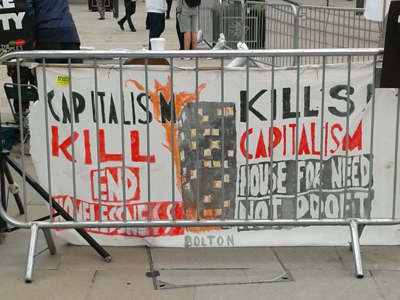 Protest against capitalism after Grenfell Tower fire, London