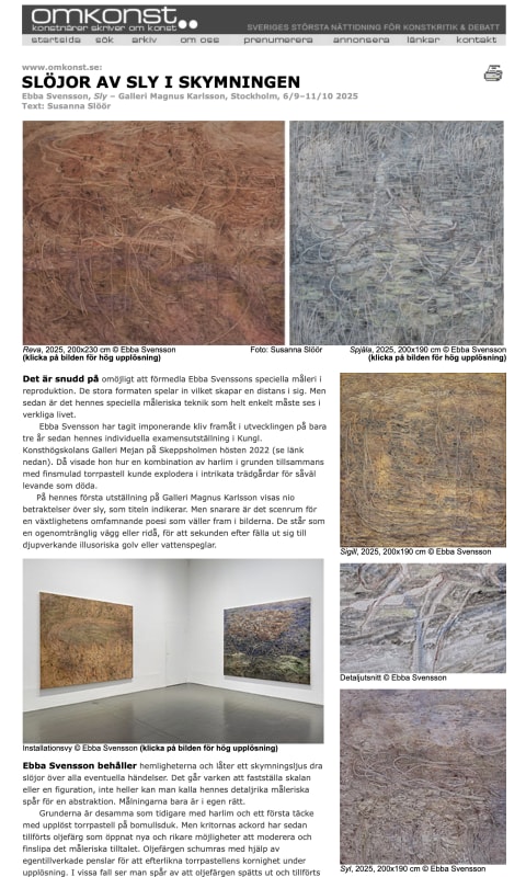 Review in Omkonst, Ebba Svensson, Slöjor av sly i skymningen / Veils of brushwood at dusk