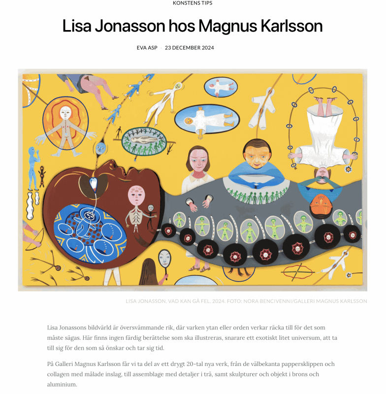 Review in Konsten.net, Lisa Jonasson, Eva Asp, Konsten.net, 23 December 2024