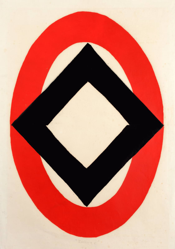 Red and black print by artist Brian Rice