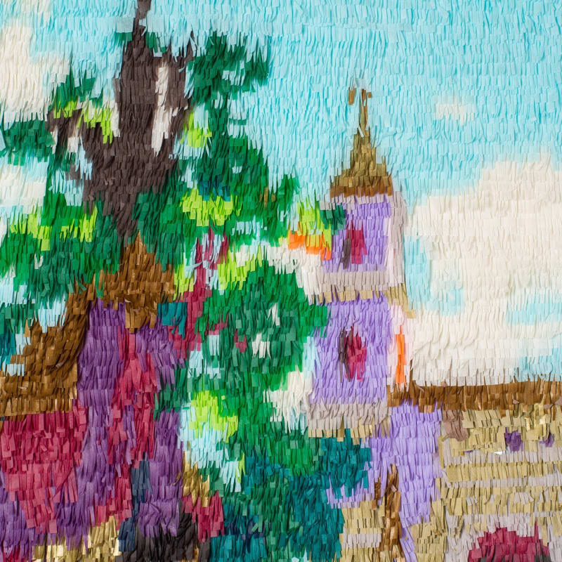 Detail, Ahuehuete de la Noche Triste (2), after José María Velasco, 2018, tissue paper and glue on board, 41.7 x 29.9 in. (106 x 76 cm)