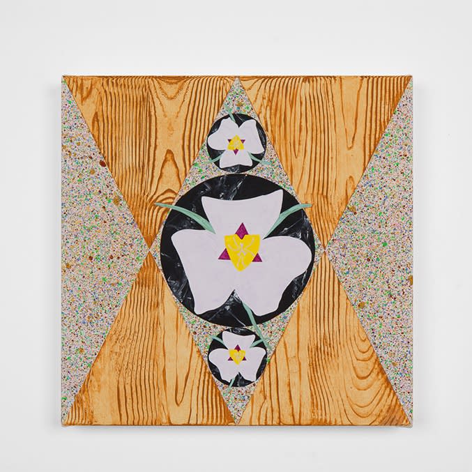 Mariposa Lillies, 2021, flashe and vinyl paint on canvas over wood panel, 14 x 14 in. (35.56 x 35.56 cm)