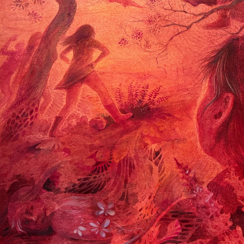 Detail, Wiser than evening, 2025, gouache and cold wax on paper, 9.5 x 6.75 in. (24.1 x 17.1 cm)