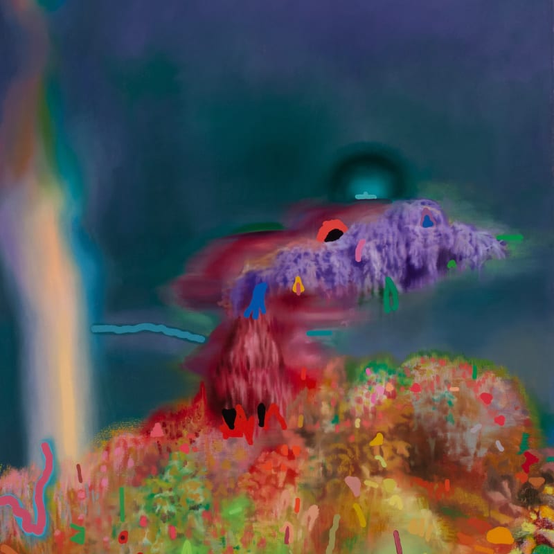 Oblivion, 2023, oil, oil stick, acrylic, and fabric dyes on linen, 63 x 52.5 in. (160 x 133.4 cm)