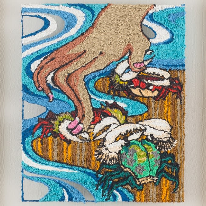 Detail, Picking, 2019, oil pigments on synthetic fabric, 18 x 16 in. (45.7 x 40.6 cm)