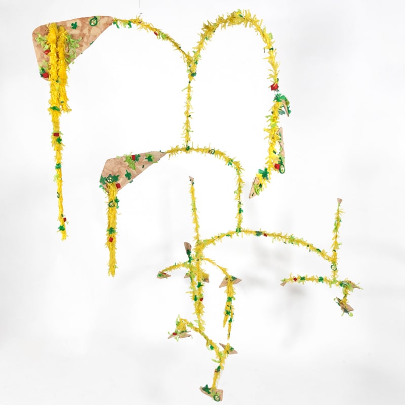 Justin Favela, Nacho Calder, 2019, wire, tissue paper, glue, and found objects, 66 x 61 x 61 in. (167.6 x 155 x 155 cm)