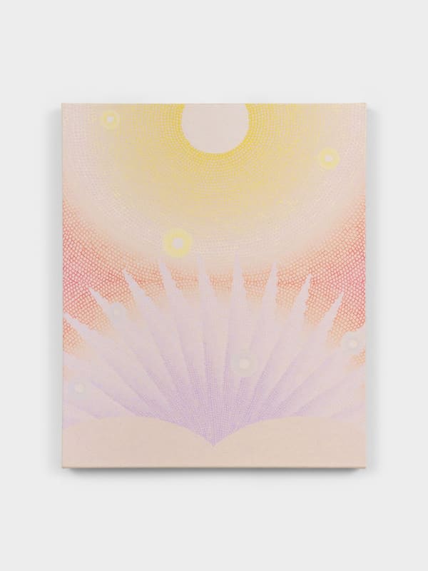 Jessica Cannon, Dawn Reaching Day, 2024, acrylic and iridescent pigments on linen, 24 x 20 in. (61 x 50.8 cm)