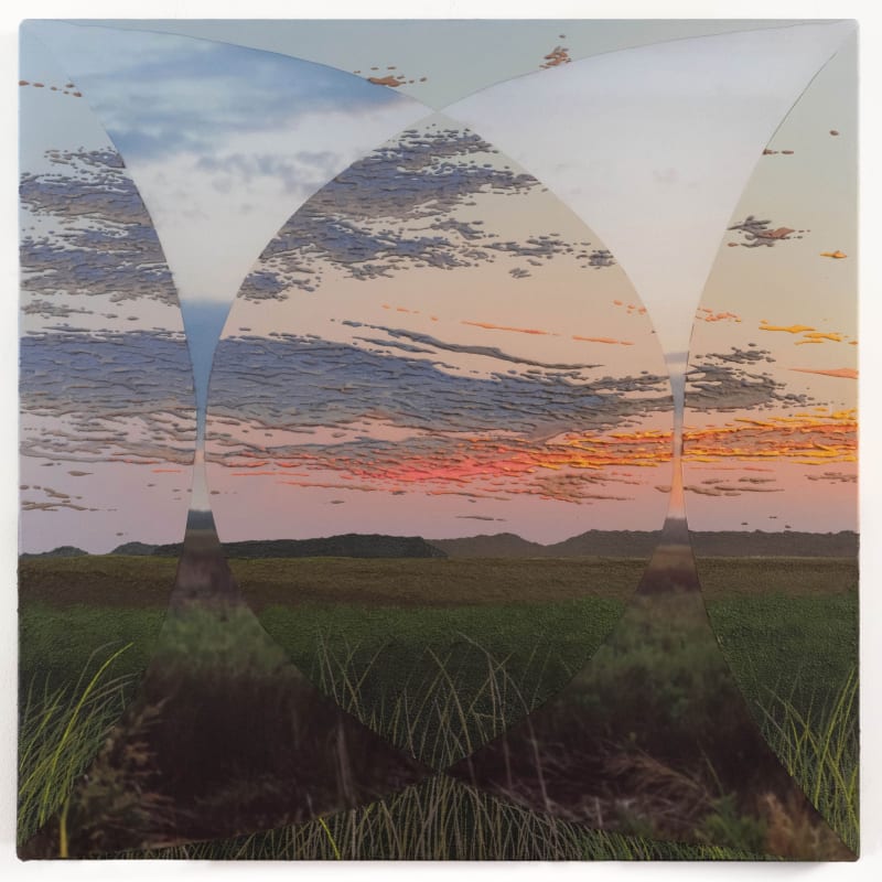 Saskia Fleishman, Chincoteague (August 2023 V), 2023, acrylic and locally sourced sand on digitally printed chiffon, 27.5 x 27.5 in. (69.9 x 69.9 cm)