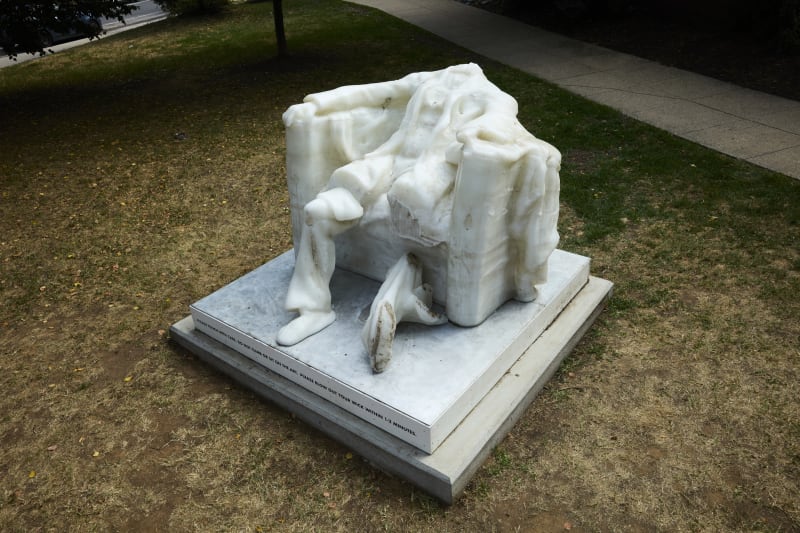 A Wax Statue of Lincoln Melted Into a Meme, The sculpture was part of a series meant to comment on...