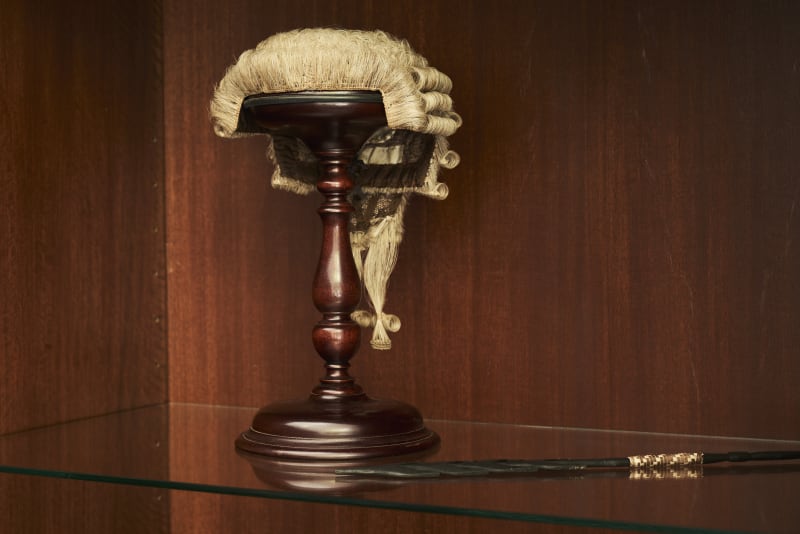 Detail of Items from the Victorian Bar Collection, c. 1930 – c. 2010 furniture, artwork, objects, books, wig by various artists, makers and craftspeople, dimensions variable. Courtesy of the Victorian Bar. Photo: Leon Schoots