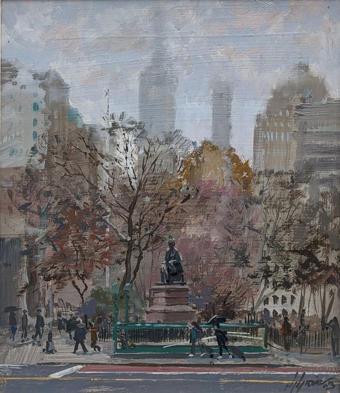 Nick Grove RSMA Madison Sq Park from 23rd St, NYC Oil on board 10 x 12 "