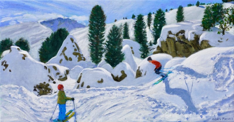 Andrew Macara RBA NEAC Young Skiers, Rock City, Val Gardena, Italy Oil on canvas 16 x 30"