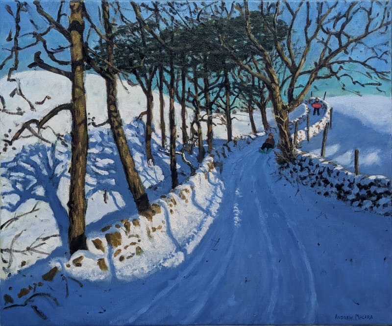 Andrew Macara RBA NEAC Sledging in the Derbyshire Peak District Oil on linen canvas 25 x 30 "