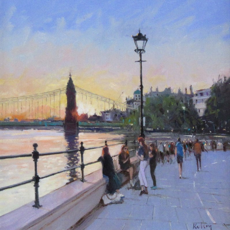 Robert Kelsey DA MUniv PAI FRSA Summer Evening Light, Hammersmith Oil on linen 16 x 16