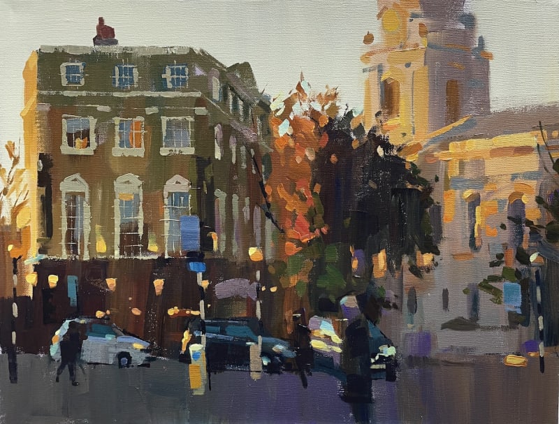 Hashim Akib Greenwich Crossing Acrylic on canvas 14 x 18 "
