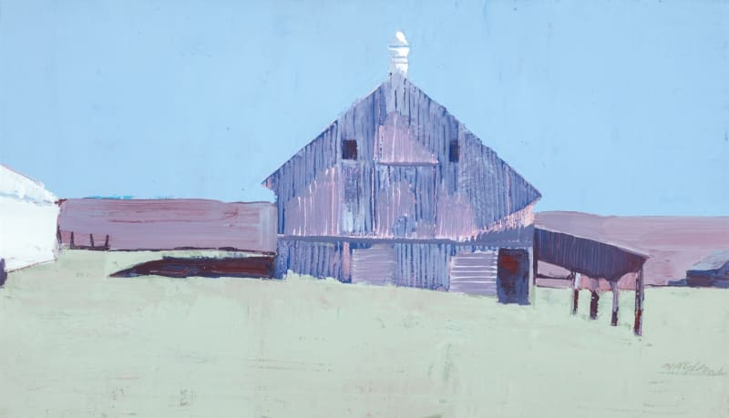 German Barn with Lean-To Oil on canvas 18 x 31 "