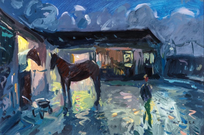 Andrew Tozer Winter Moonlight at the Stables Acrylic on canvas 12 x 18 "