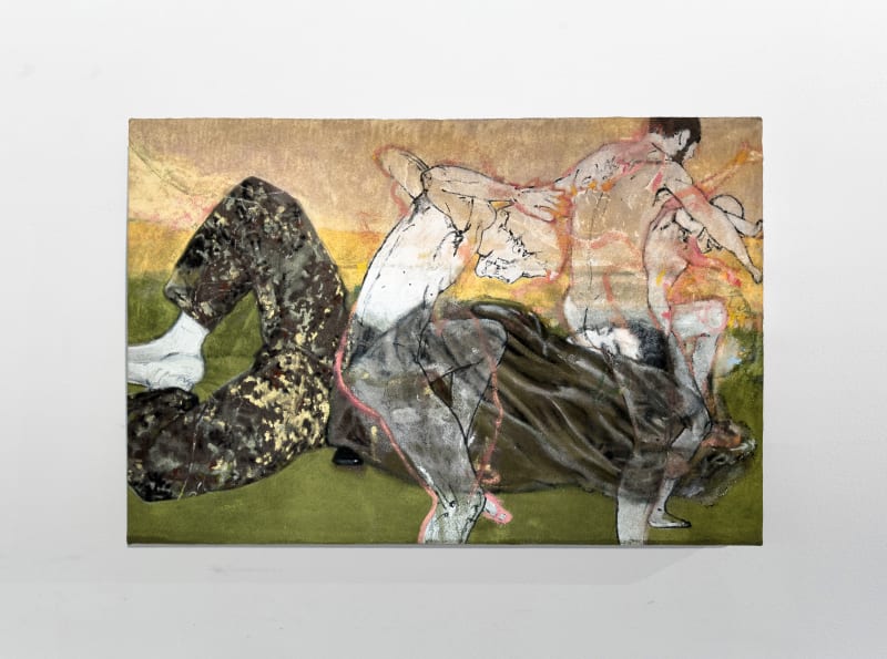 Giovanni Leonardo Bassan, Dancing on Army blanket, 2024, Oil and varnish on army blankets, 150 × 100 cm