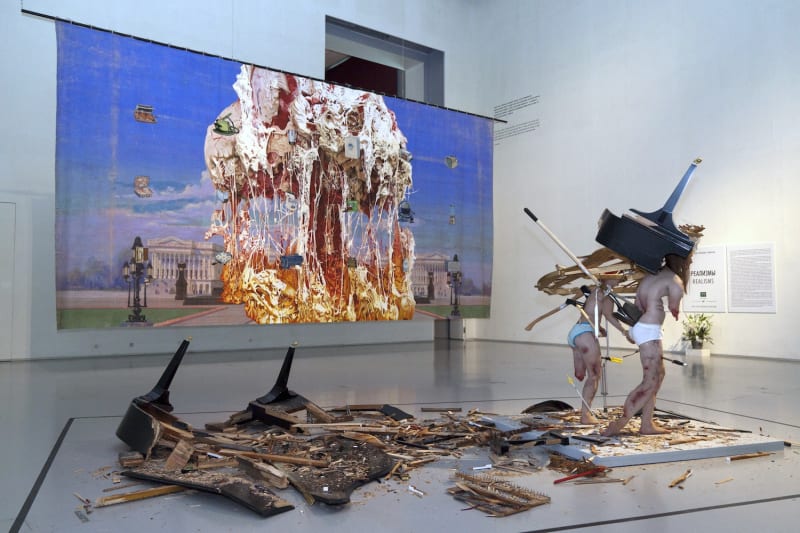 Jim Shaw – ‘Capitol Viscera Appliances mural’, 2011, Tony Matelli – ‘Fucked (Couple)’, 2005 © The State Hermitage Museum and the artists