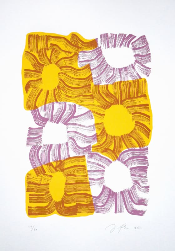 Sunflowers by Jenni Rope, Silkscreen Printed on Keaykolor Snow White 300gsm Paper, 59 x 42 cm, 2023