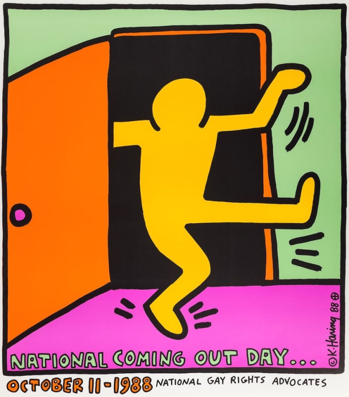 . First National Coming Out Day Poster, 1988 Poster designed by Keith Haring for the first annual National Coming Out...