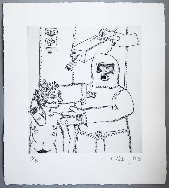 Robot and Man, 1989 Original etching in black and white, 1989, on wove paper, signed by the artist in pencil,...