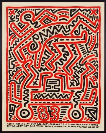 Fun Gallery Poster, 1983 Exhibition poster produced to coincide with Haring's show at the Fun Gallery (NYC). Signed and dated...