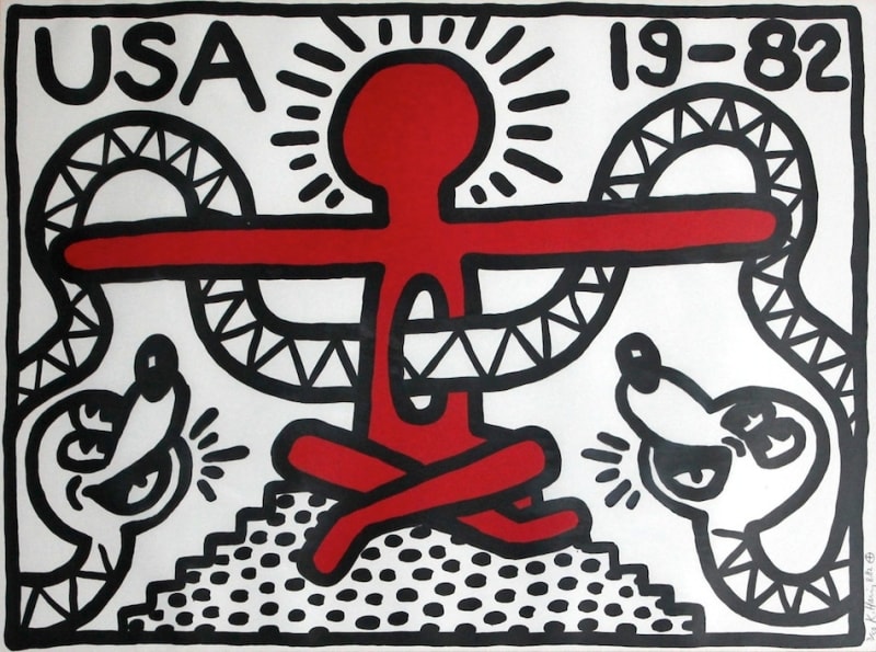 USA 19-82, 1982 Keith Haring's first editioned print. Signed, numbered and dated, "3/50 K. Haring 8.82" by the artist, lower...