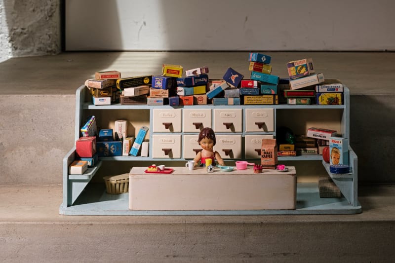 Antique Counter Toy Set|2025|21 x 52 x 22 cm|Wooden counter, plastic toy, and paper boxes